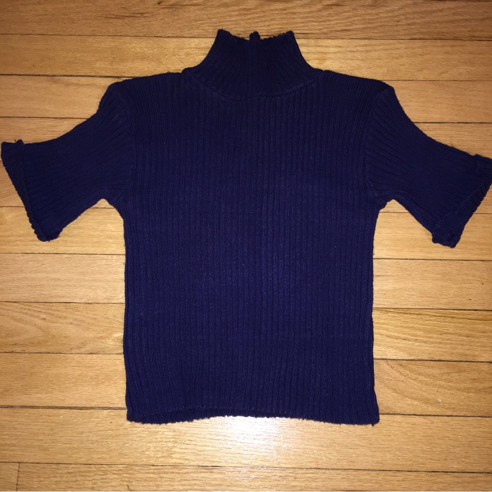 Ribbed cotton crop top navy blue for a slim adult or junior girl